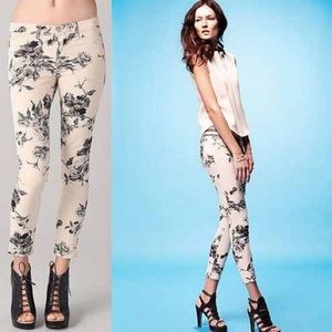 J Brand Floral Cream Skinny Crop Pants